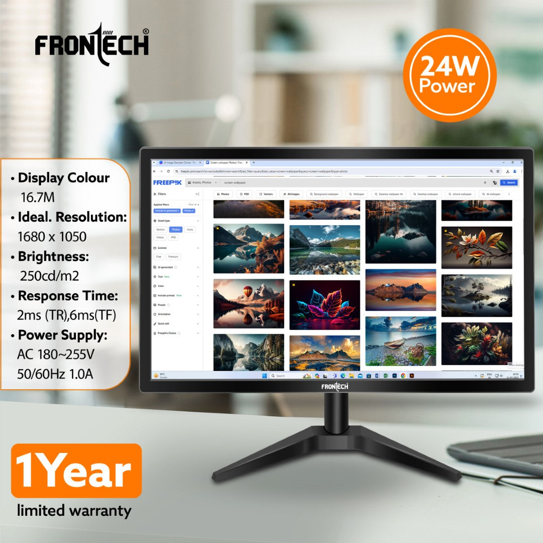 Frontech 22'' HD LED Monitor | 60Hz, 1680x1050 | Slim & Stylish (MON-0060) Frontech 22'' HD LED Monitor | 60Hz, 1680x1050 | Slim & Stylish (MON-0060)